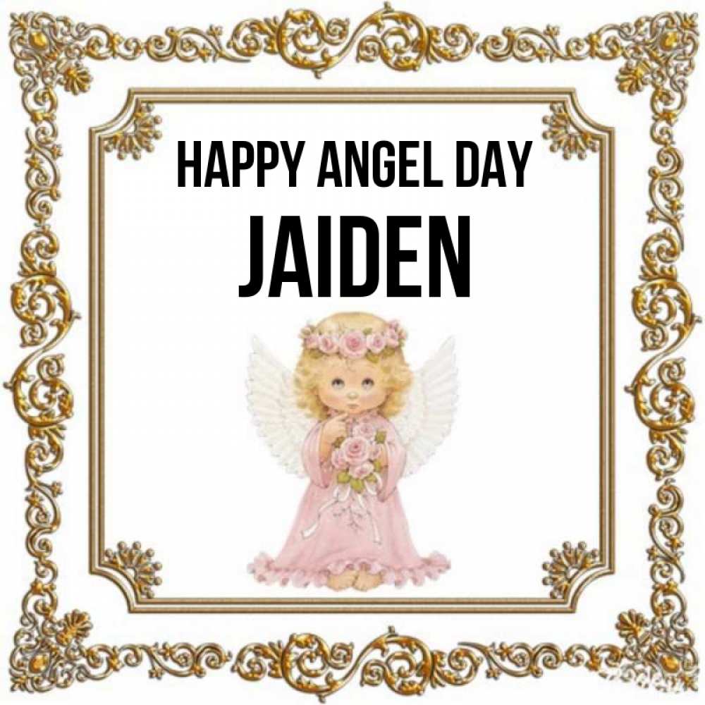 Greetings card с именем, Jaiden happy angel day девочка ангел с крыльями и цветами в розовом платье Greetings with text for free download 