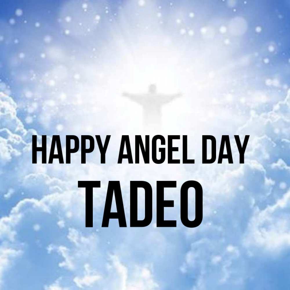 Greetings card с именем, Tadeo happy angel day ангел на облаках в свете солнца Greetings with text for free download 