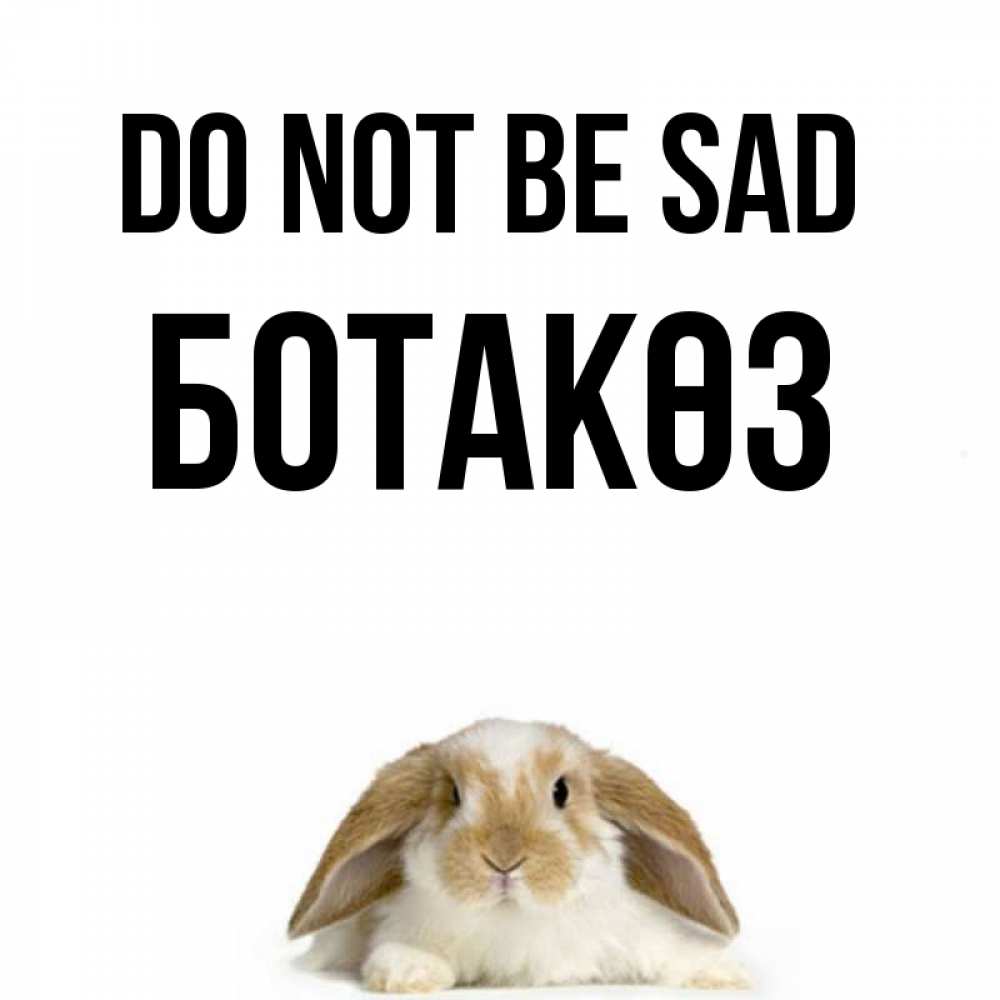 Greetings card с именем, БОТАКӨЗ Do not be sad коричнево белый заяц с большими ушками Greetings with text for free download 