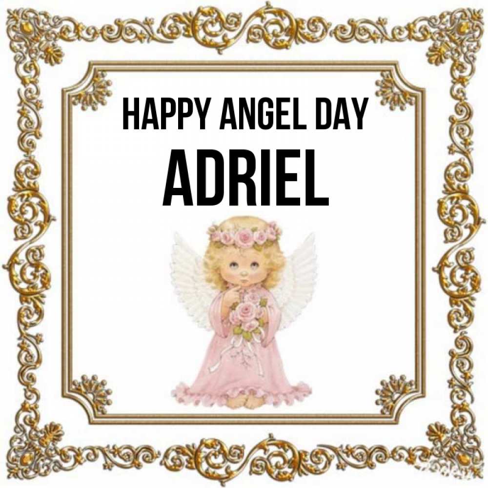 Greetings card с именем, Adriel happy angel day девочка ангел с крыльями и цветами в розовом платье Greetings with text for free download 