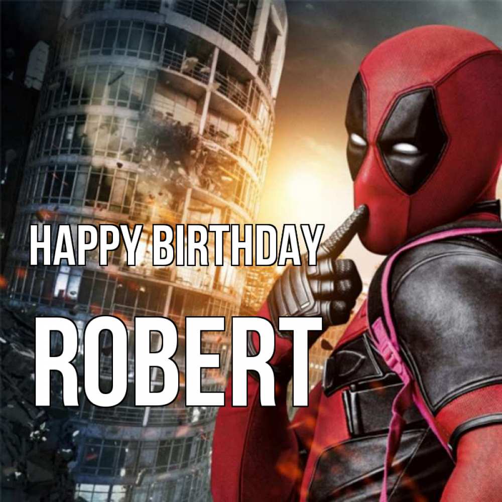 Greetings card с именем, Robert Happy Birthday с супергероями Greetings with text for free download 