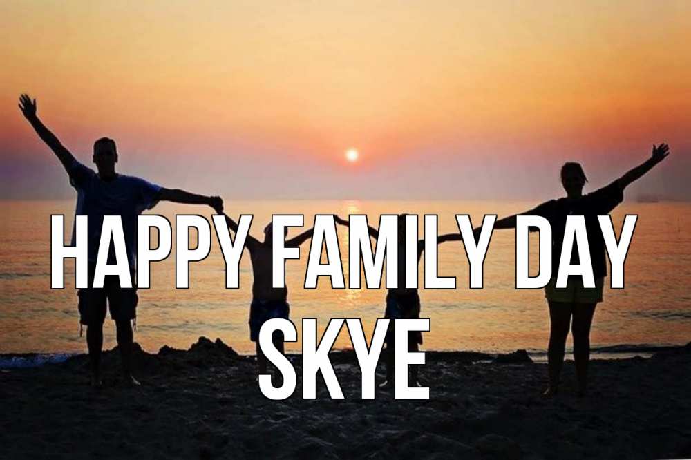 Greetings card с именем, Skye happy family day мама, папа, дети, дочка,сын, море, пляж, закат Greetings with text for free download 
