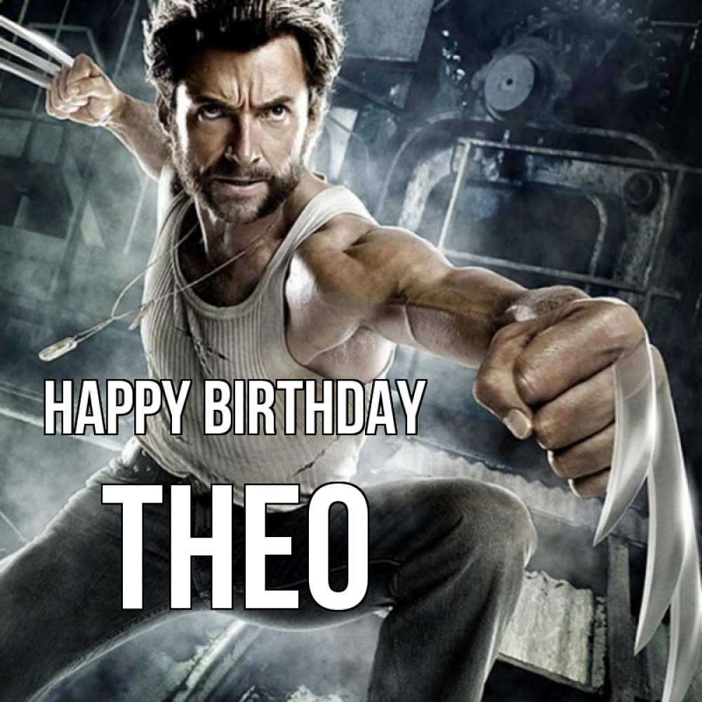 Greetings card с именем, Theo Happy Birthday супергерой в ярости Greetings with text for free download 