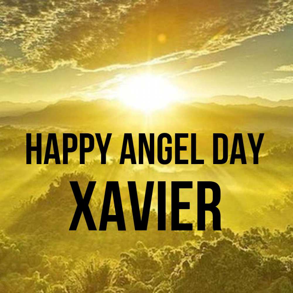 Greetings card с именем, Xavier happy angel day леса и небо в желтом Greetings with text for free download 