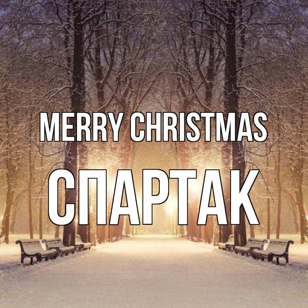 Greetings card с именем, Спартак Merry Christmas зима, парк, фонарь, лес Greetings with text for free download 