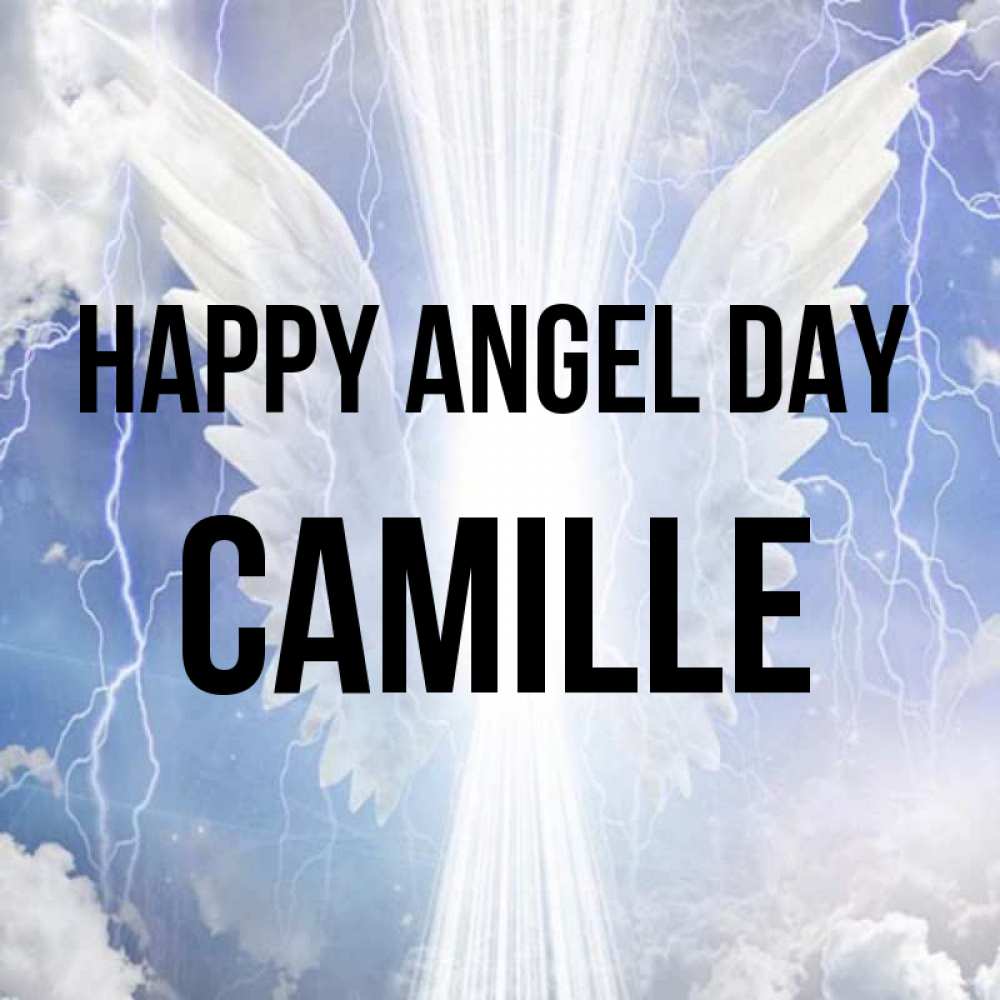 Greetings card с именем, Camille happy angel day молнии на небе и свет Greetings with text for free download 