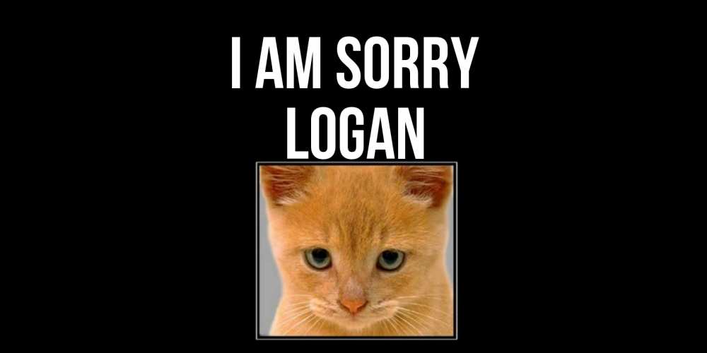 Greetings card с именем, Logan I am sorry рыжий грустный кот просит прощения Greetings with text for free download 