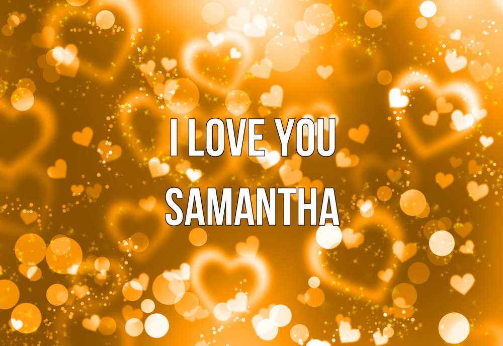 Greetings card с именем, Samantha I love you ленты, цветы, сердце Greetings with text for free download 