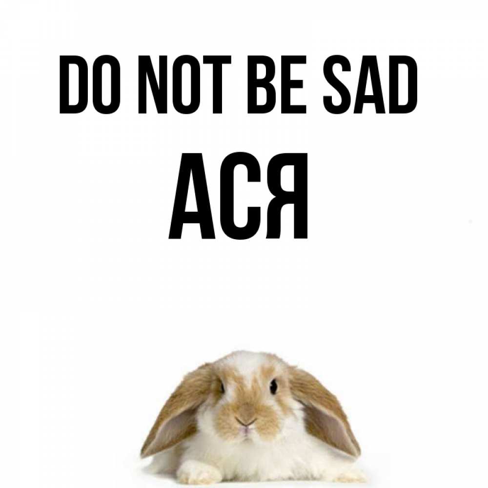Greetings card с именем, Ася Do not be sad коричнево белый заяц с большими ушками Greetings with text for free download 