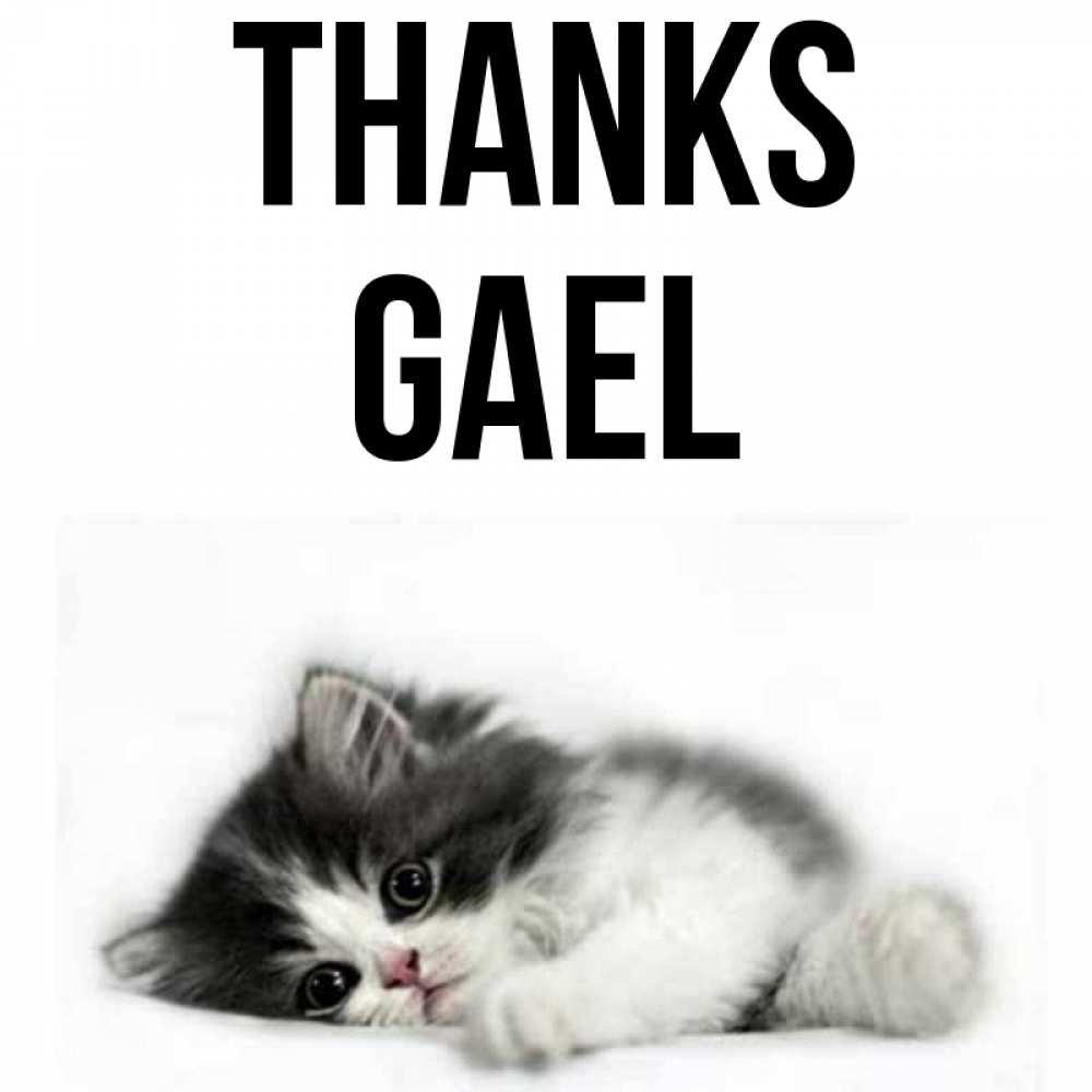Greetings card с именем, Gael Thanks черный и белый кот Greetings with text for free download 