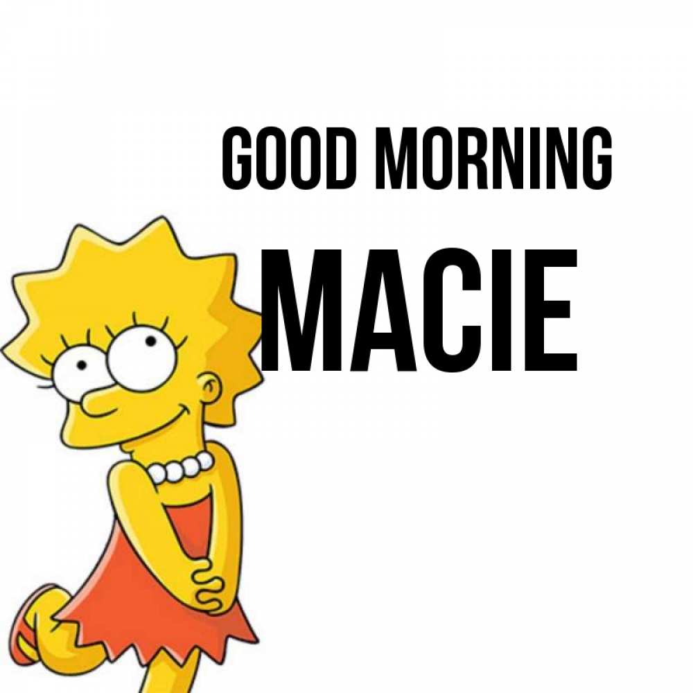 Greetings card с именем, Macie Good morning в платье и ожерелье Greetings with text for free download 