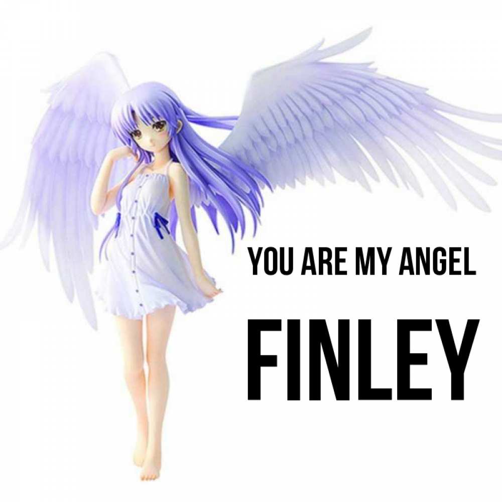 Greetings card с именем, Finley You are my angel девушка ангел с фиолетовыми крыльями Greetings with text for free download 