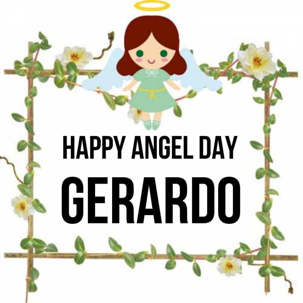 Greetings card с именем, Gerardo happy angel day Ангел с нимбом Greetings with text for free download 