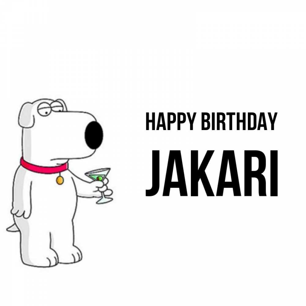 Greetings card с именем, Jakari Happy Birthday песик с оливками Greetings with text for free download 