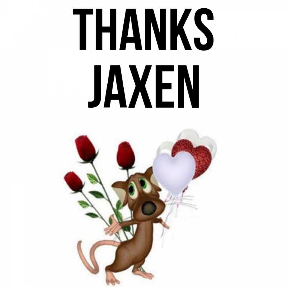 Greetings card с именем, Jaxen Thanks песик с шариками в форме сердец Greetings with text for free download 