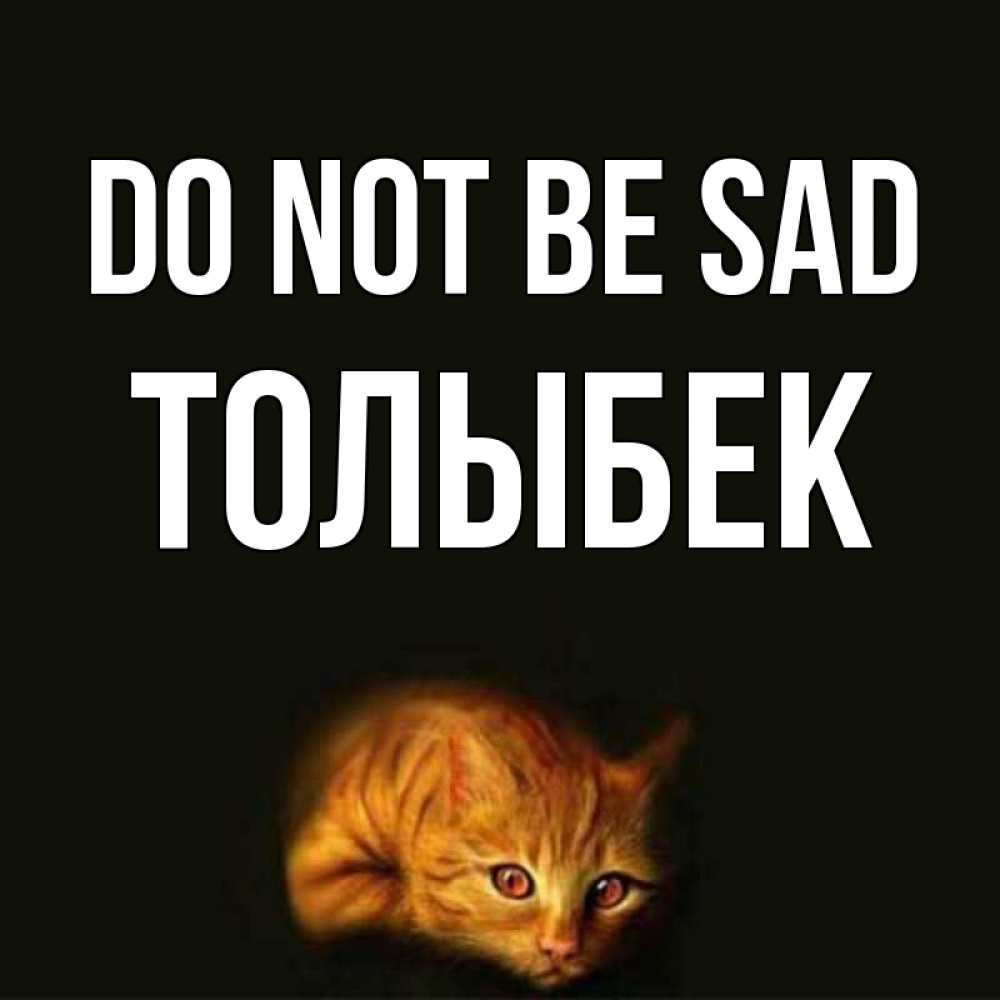 Greetings card с именем, ТОЛЫБЕК Do not be sad лежащий кот в темноте Greetings with text for free download 