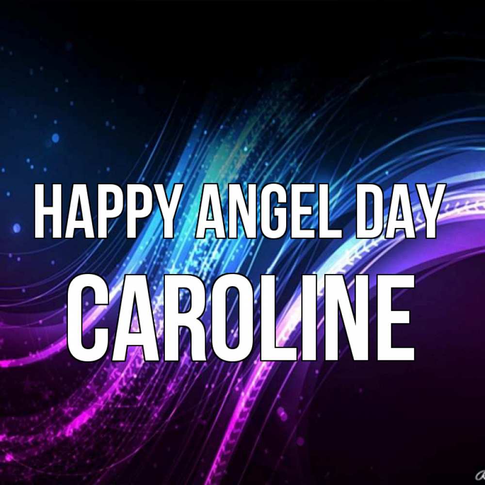 Greetings card с именем, Caroline happy angel day фиолетовый фон Greetings with text for free download 