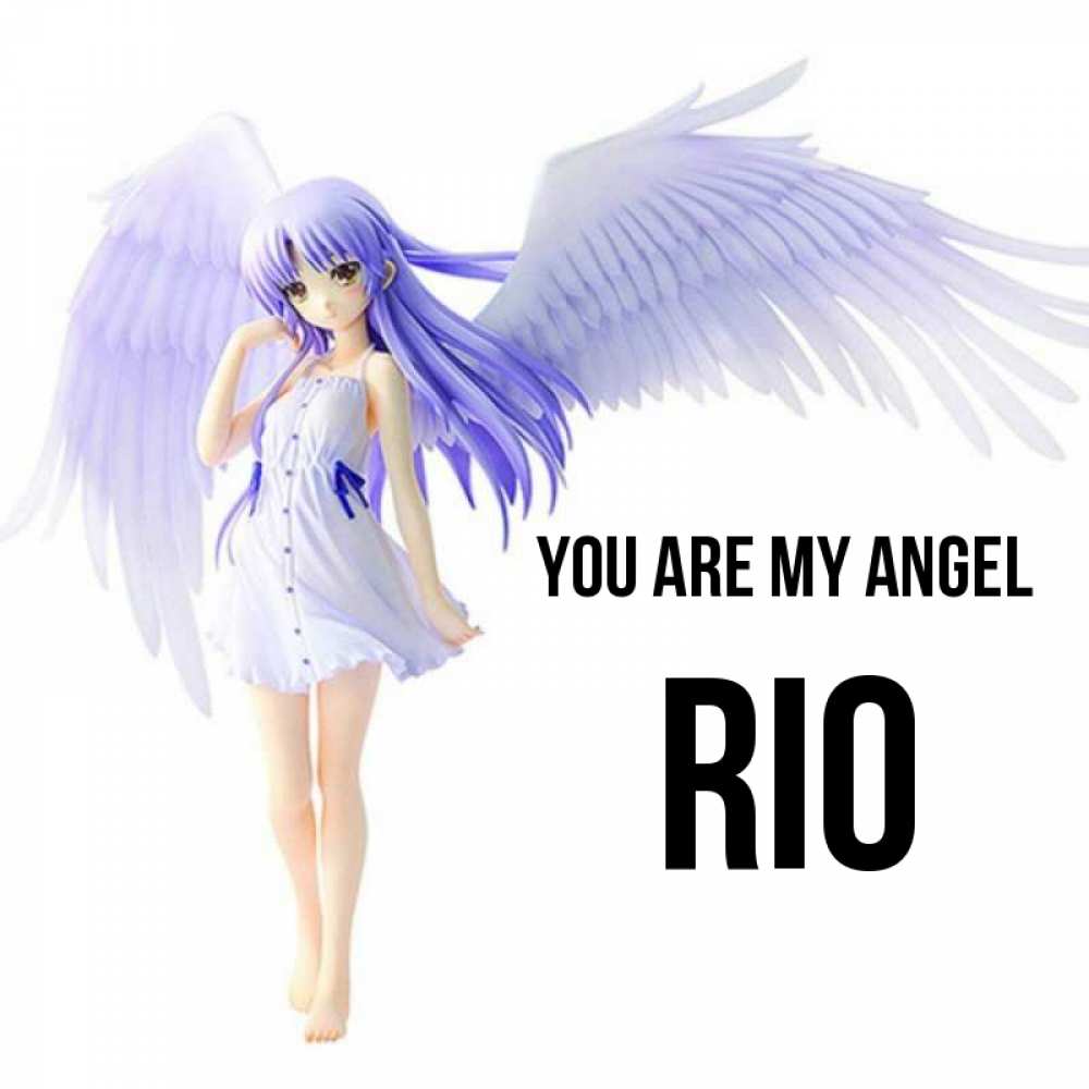 Greetings card с именем, Rio You are my angel девушка ангел с фиолетовыми крыльями Greetings with text for free download 