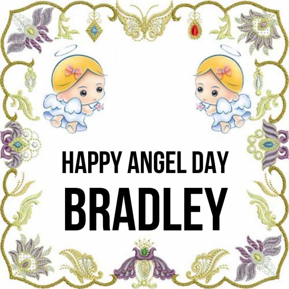 Greetings card с именем, Bradley happy angel day маленькие ангелы с крылышками Greetings with text for free download 