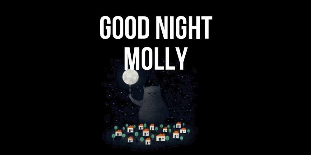 Greetings card с именем, Molly Good night кот,луна, ночь, звезды Greetings with text for free download 
