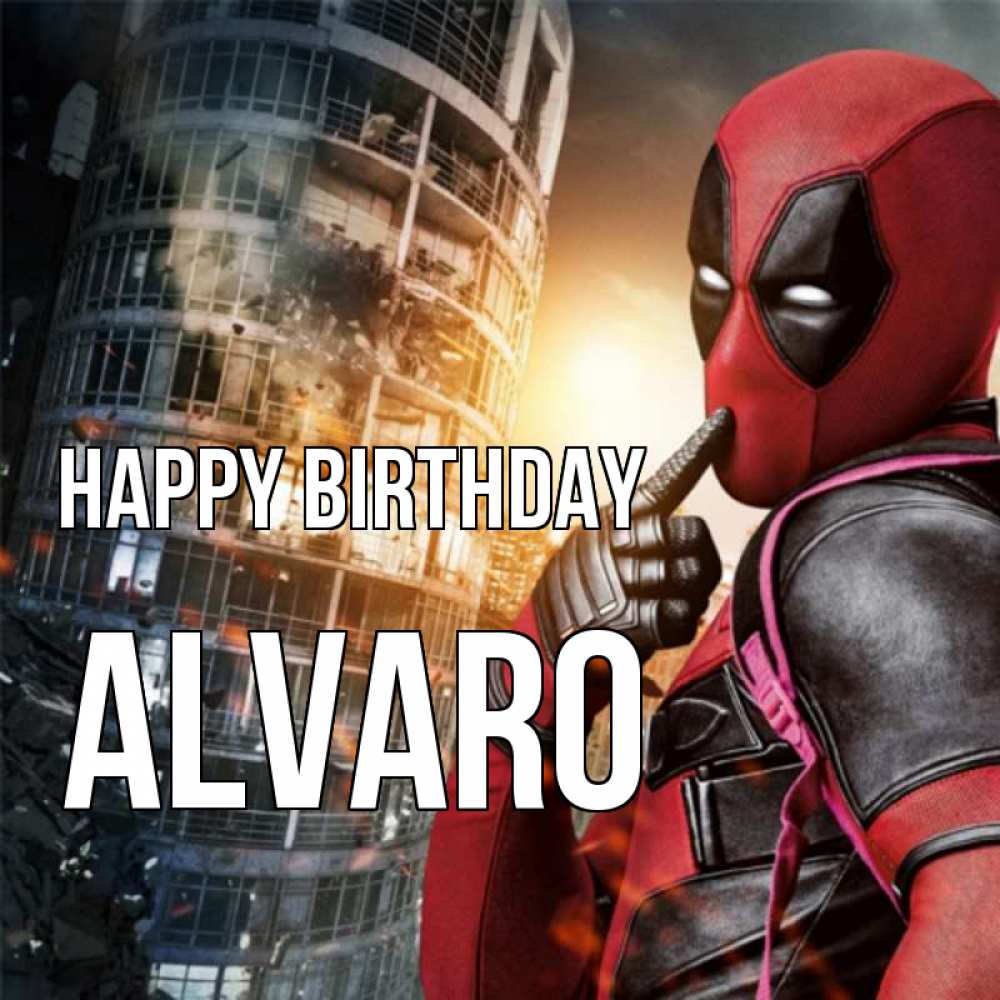 Greetings card с именем, Alvaro Happy Birthday с супергероями Greetings with text for free download 