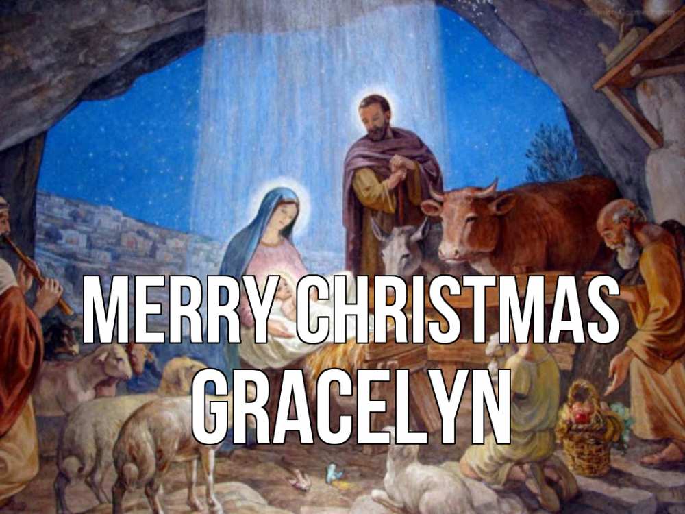 Greetings card с именем, Gracelyn Merry Christmas Хлев с животными, Иисус, рождество Greetings with text for free download 