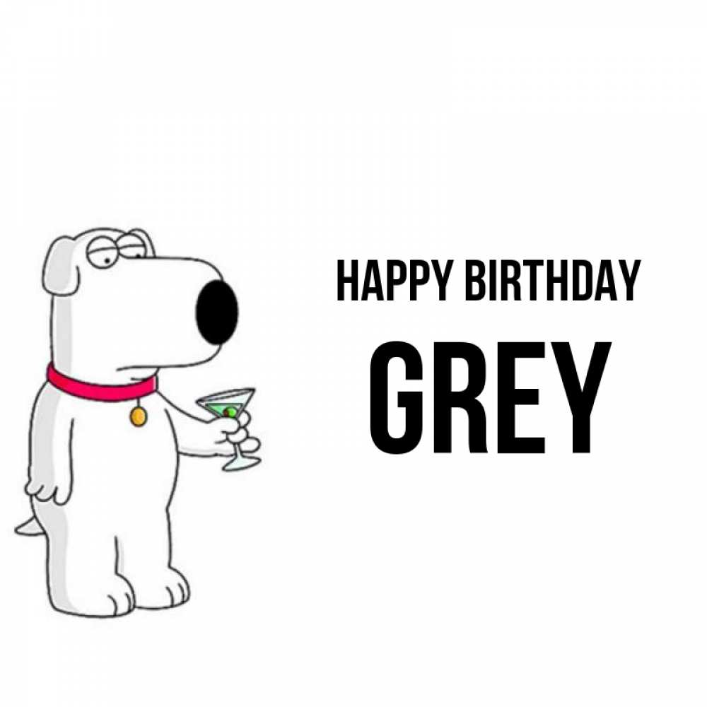 Greetings card с именем, Grey Happy Birthday песик с оливками Greetings with text for free download 