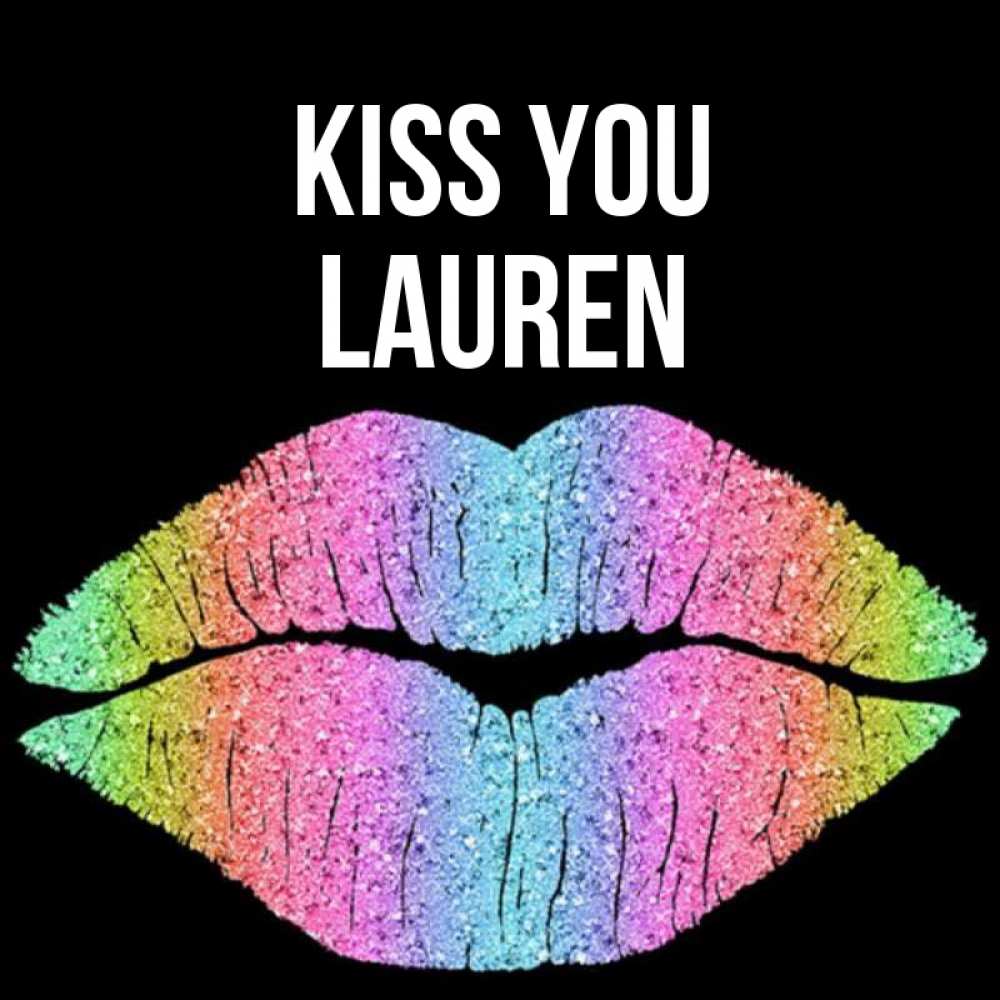 Greetings card с именем, Lauren Kiss you след от губ на черном фоне Greetings with text for free download 