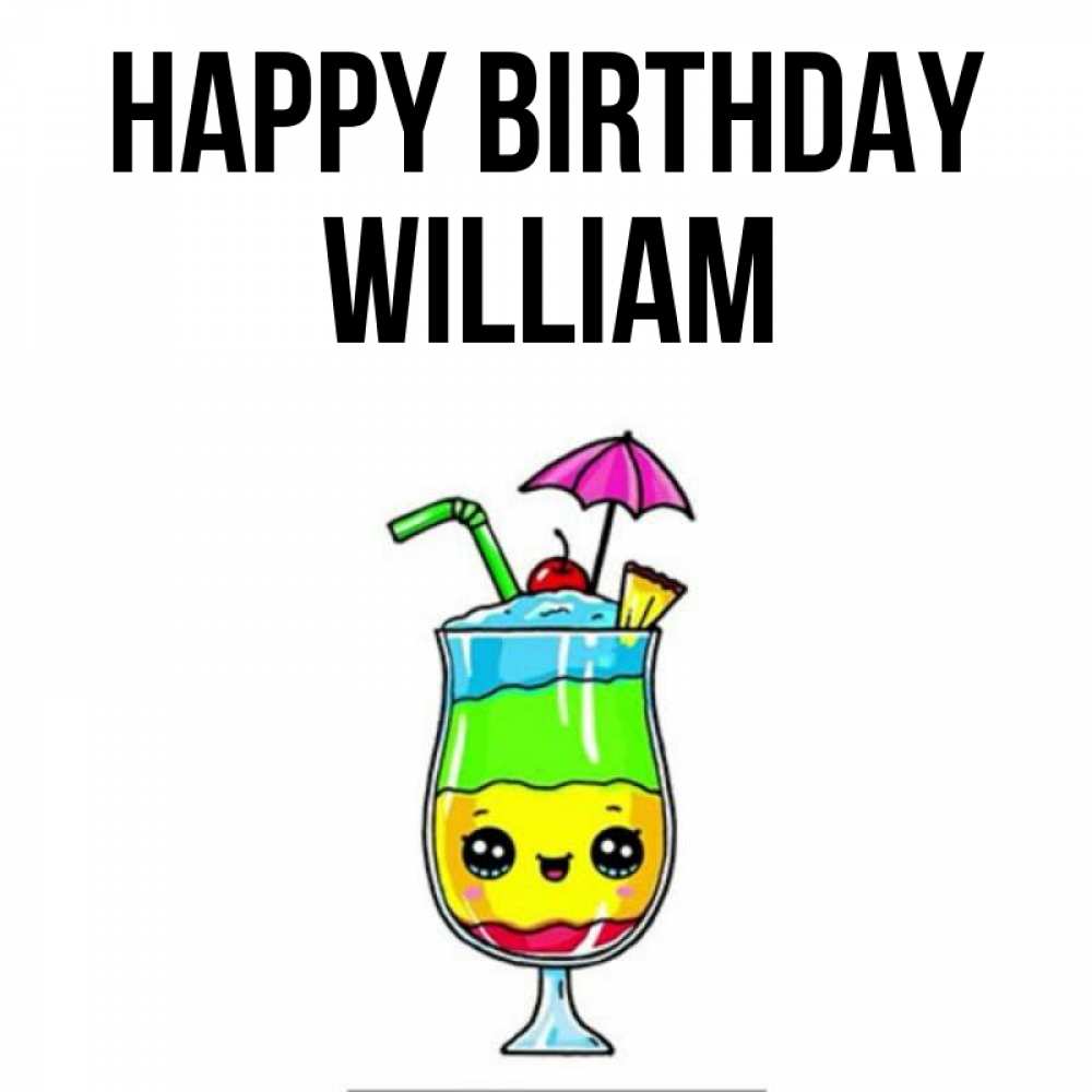 Greetings card с именем, William Happy Birthday с зонтиком Greetings with text for free download 