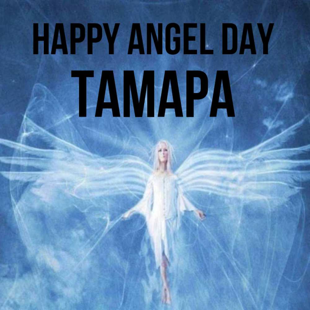 Greetings card с именем, ТАМАРА happy angel day голубой фон и крылья как у стрекозы Greetings with text for free download 
