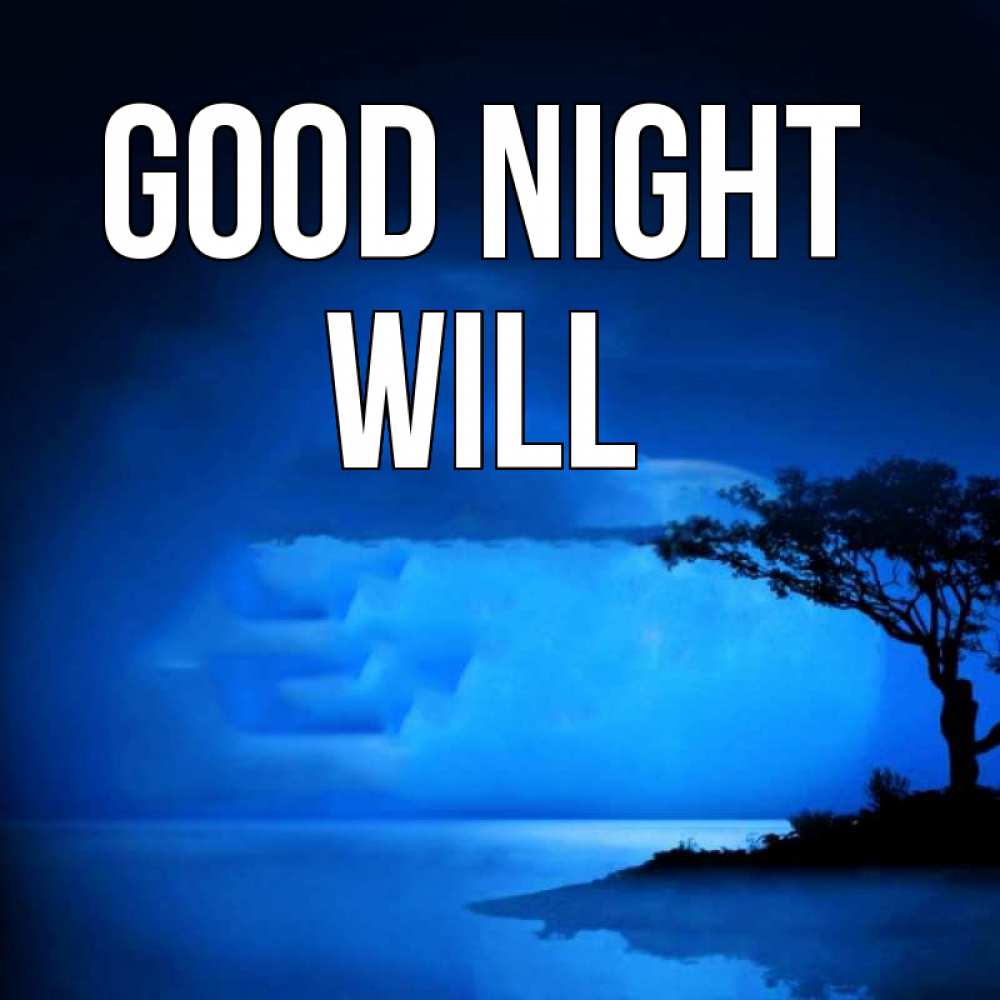 Greetings card с именем, Will Good night ночное побережье Greetings with text for free download 