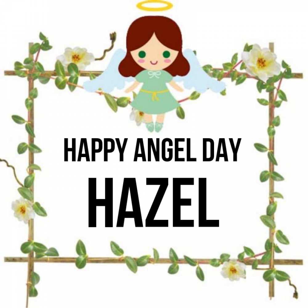 Greetings card с именем, Hazel happy angel day Ангел с нимбом Greetings with text for free download 