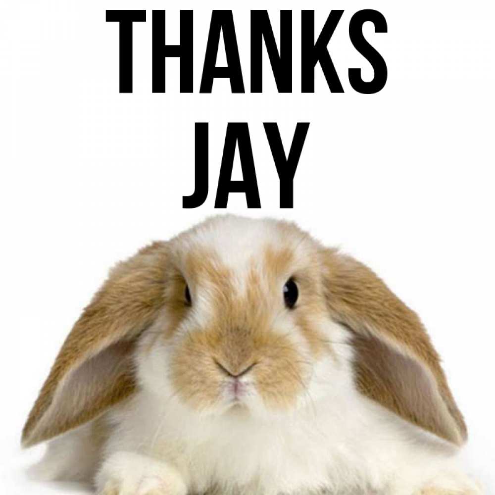 Greetings card с именем, Jay Thanks коричнево белый заяц Greetings with text for free download 