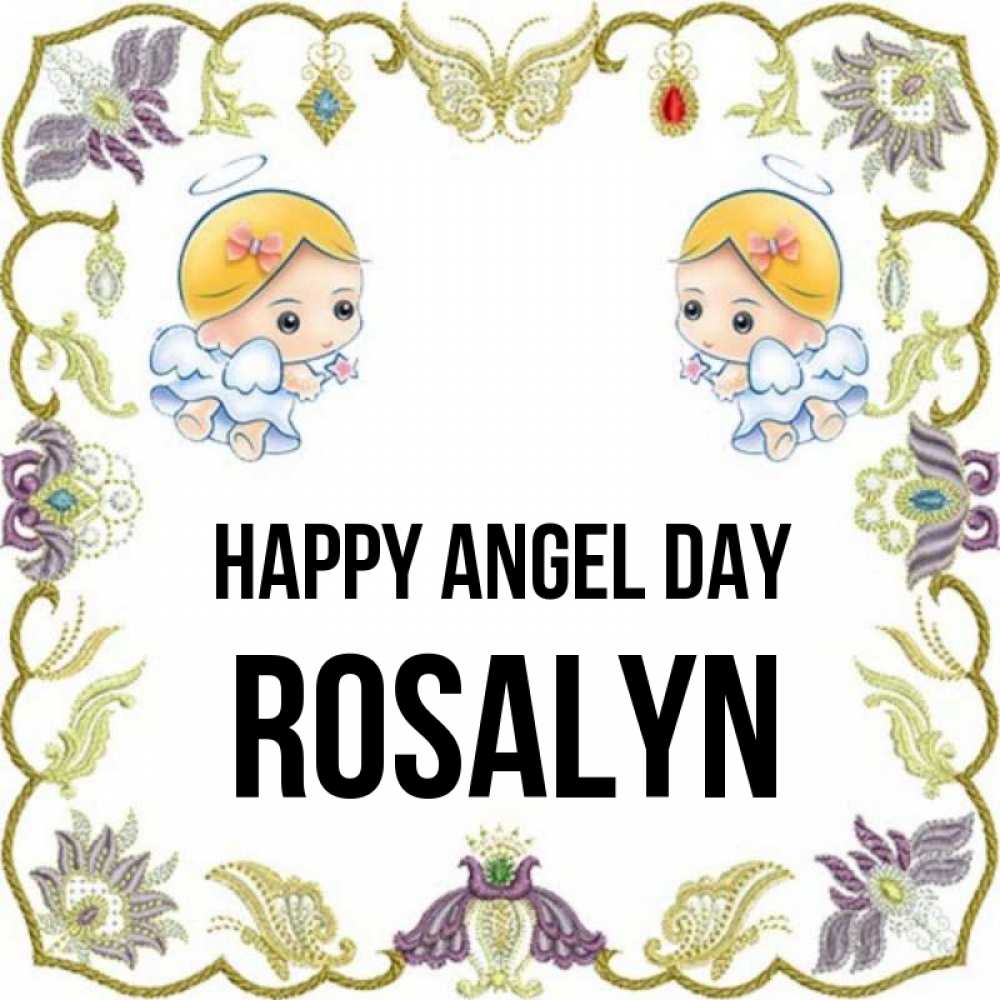 Greetings card с именем, Rosalyn happy angel day маленькие ангелы с крылышками Greetings with text for free download 