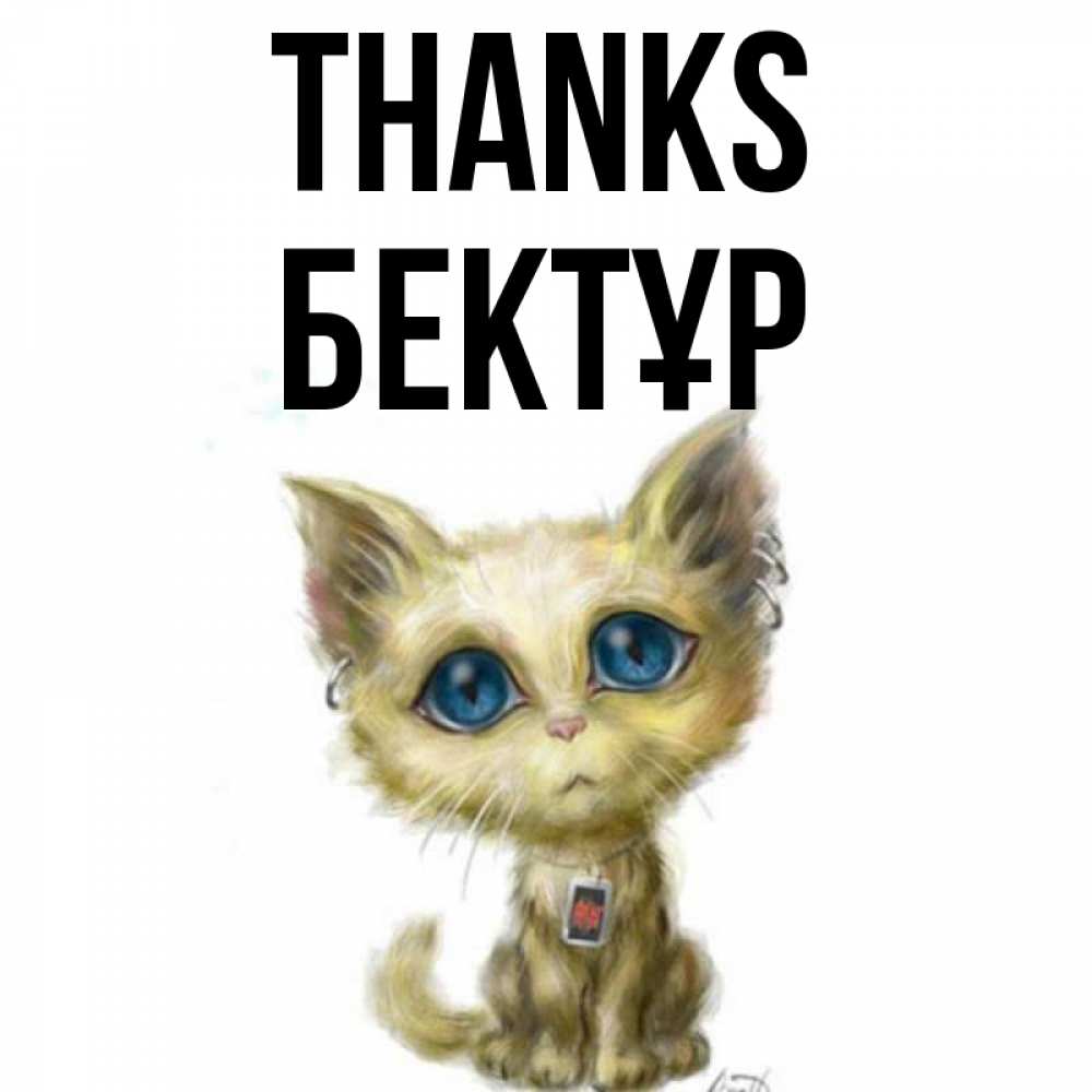 Greetings card с именем, Бектұр Thanks рисованный кот благодарит вас Greetings with text for free download 