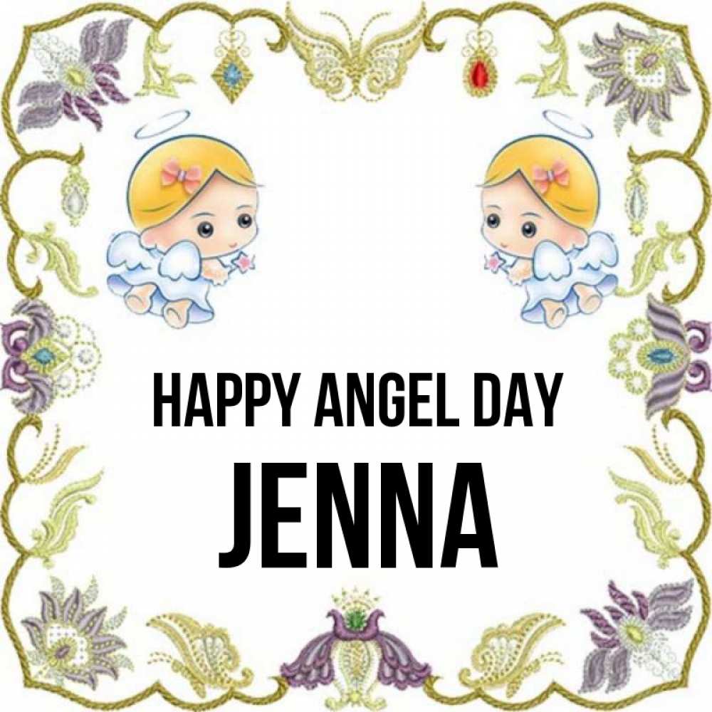 Greetings card с именем, Jenna happy angel day маленькие ангелы с крылышками Greetings with text for free download 