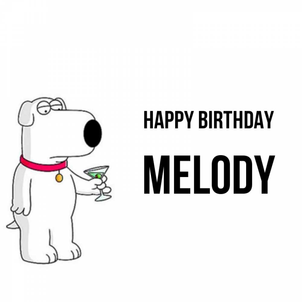 Greetings card с именем, Melody Happy Birthday песик с оливками Greetings with text for free download 