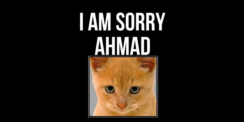 Greetings card с именем, Ahmad I am sorry рыжий грустный кот просит прощения Greetings with text for free download 