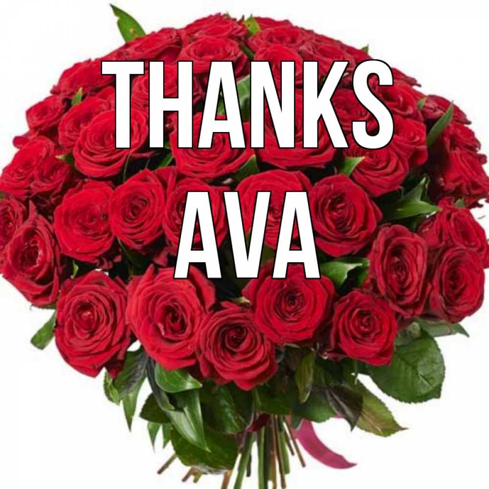 Greetings card с именем, Ava Thanks букет красных роз Greetings with text for free download 