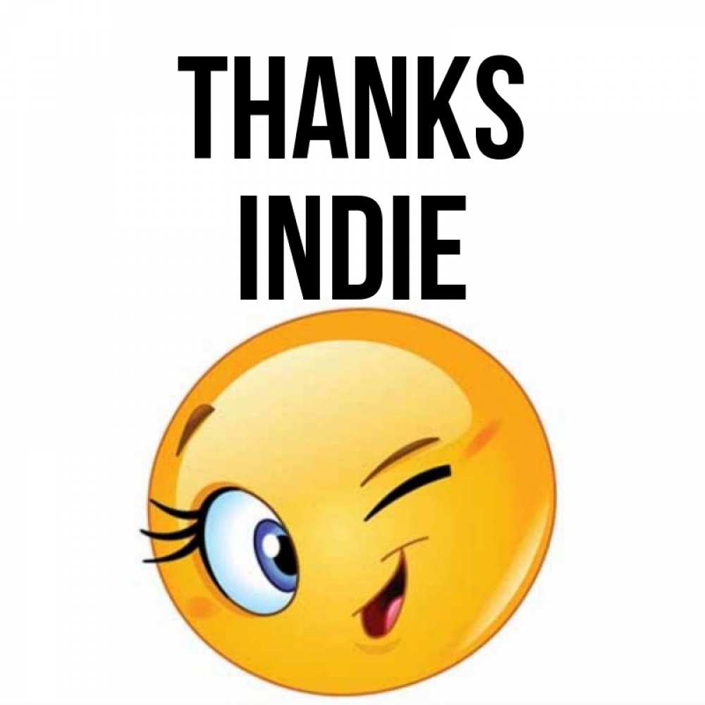 Greetings card с именем, Indie Thanks открытка с подмигивающим смайлом Greetings with text for free download 