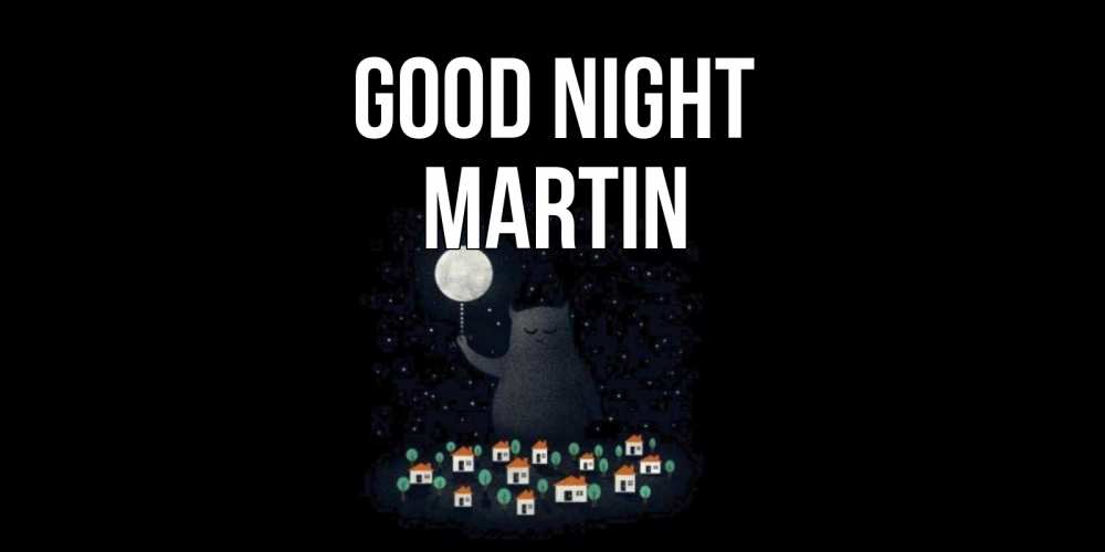 Greetings card с именем, Martin Good night кот,луна, ночь, звезды Greetings with text for free download 