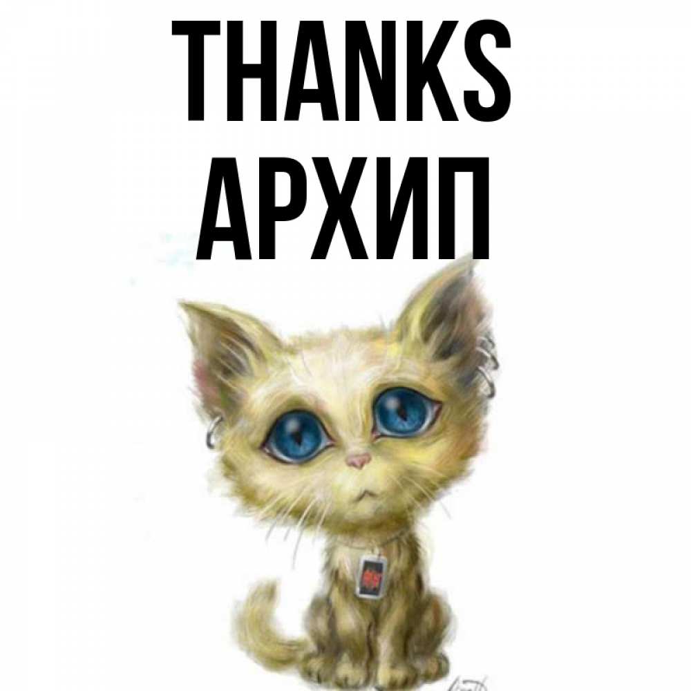 Greetings card с именем, Архип Thanks рисованный кот благодарит вас Greetings with text for free download 