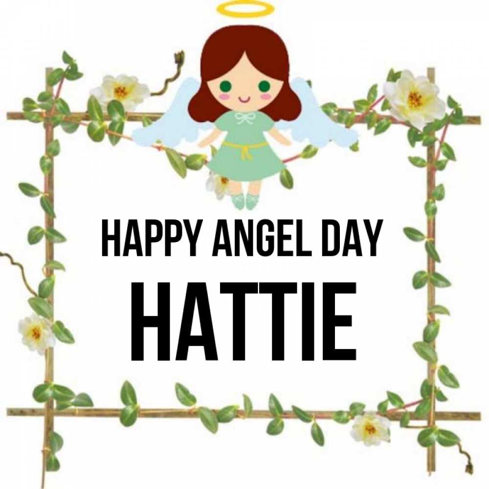 Greetings card с именем, Hattie happy angel day Ангел с нимбом Greetings with text for free download 