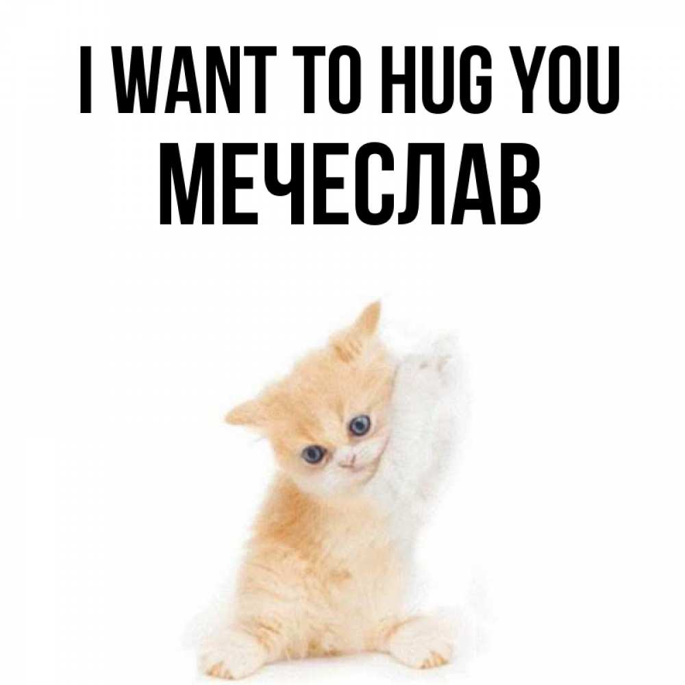 Greetings card с именем, Мечеслав I want to hug you я хочу очень скорее обнимаешек Greetings with text for free download 