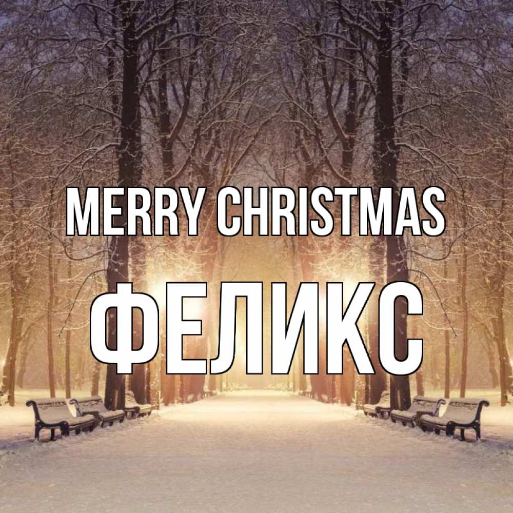 Greetings card с именем, Феликс Merry Christmas зима, парк, фонарь, лес Greetings with text for free download 
