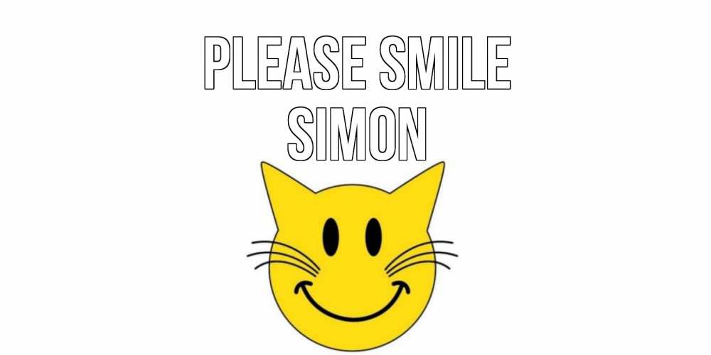 Greetings card с именем, Simon Please smile кот, улыбка Greetings with text for free download 