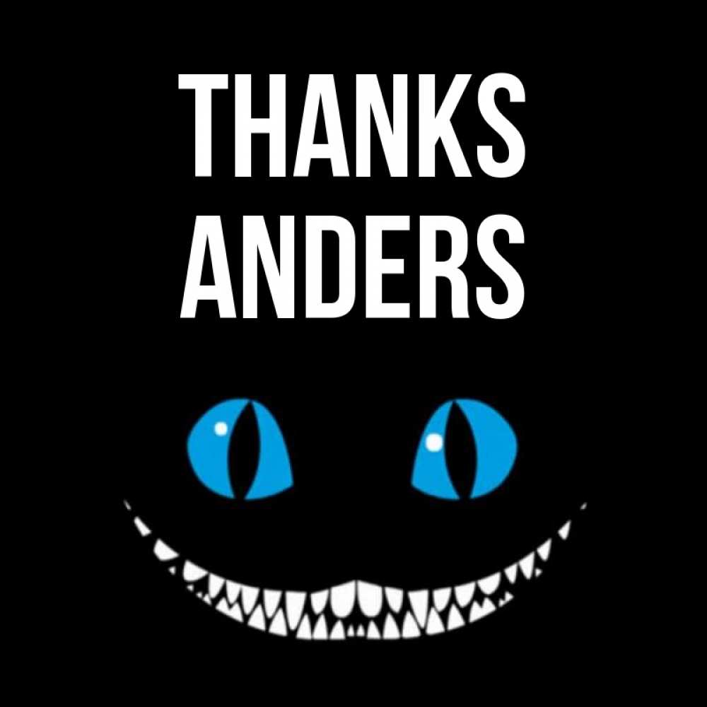 Greetings card с именем, Anders Thanks благодарю от чеширика Greetings with text for free download 