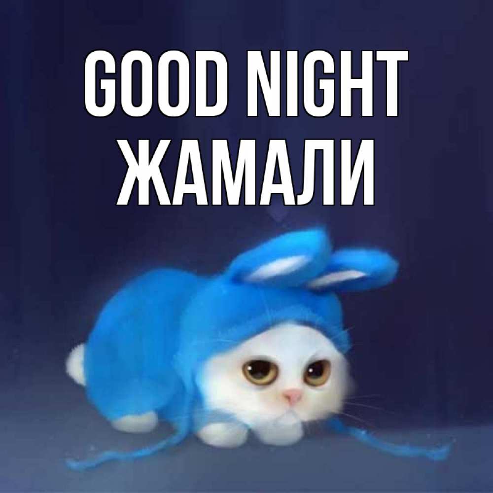 Greetings card с именем, ЖАМАЛИ Good night кот в голубом костюме кролика с ушками Greetings with text for free download 