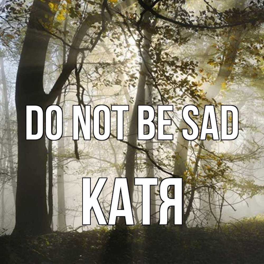 Greetings card с именем, Катя Do not be sad лес и свет Greetings with text for free download 