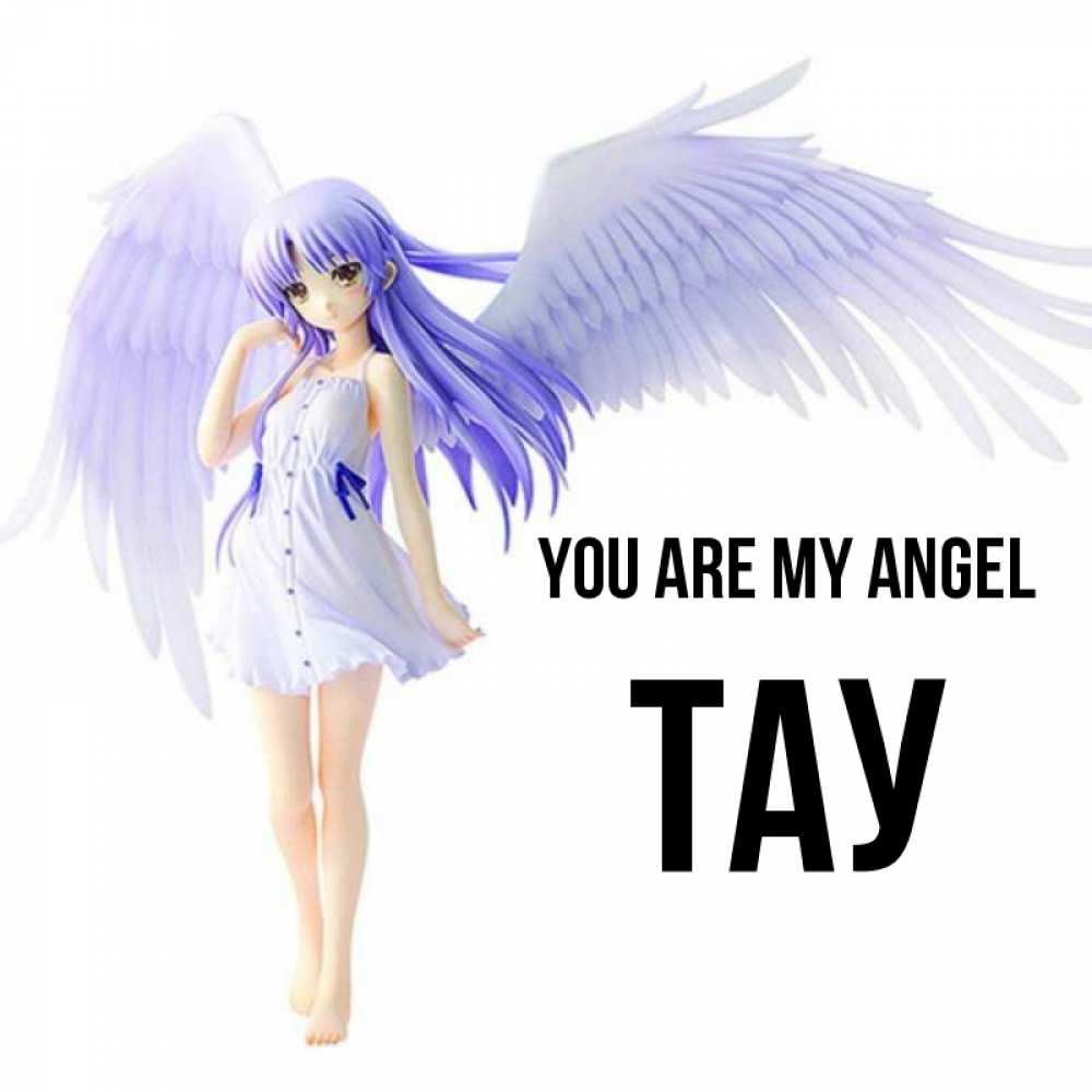 Greetings card с именем, ТАУ You are my angel девушка ангел с фиолетовыми крыльями Greetings with text for free download 